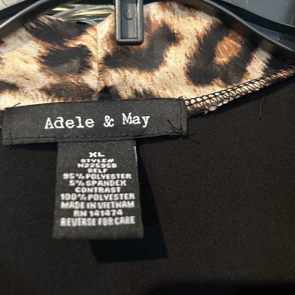 NWOT Adele & May Black Top with Leopard Chiffon long Sleeves and Tie. - Picture 2 of 5